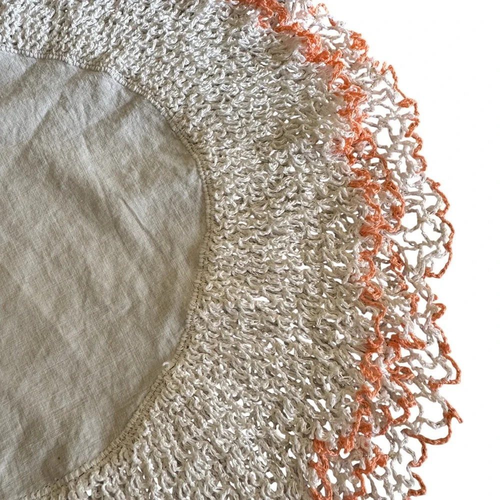 VNTG Cottagecore Shabby Chic Round Doily Peach White Crochet Layered Edge Trim